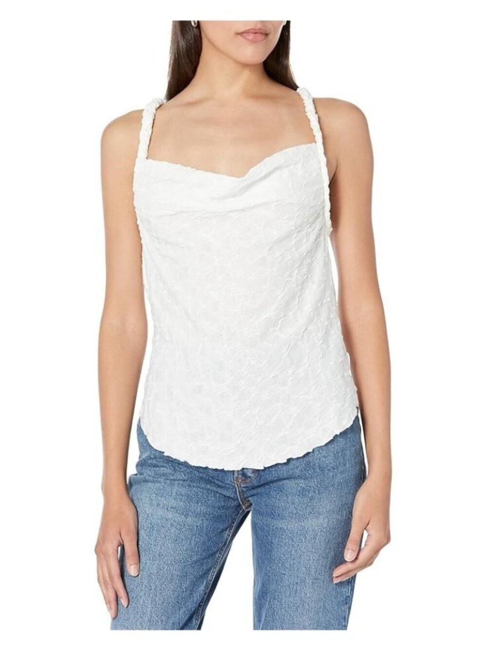 Free People Size Medium Mykonos Optic White Braided Strap Jacquard Tank Top NEW